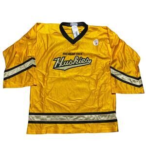 NWT Rare Vintage Michigan Tech University Huskies Yellow Hockey Jersey Size YXL